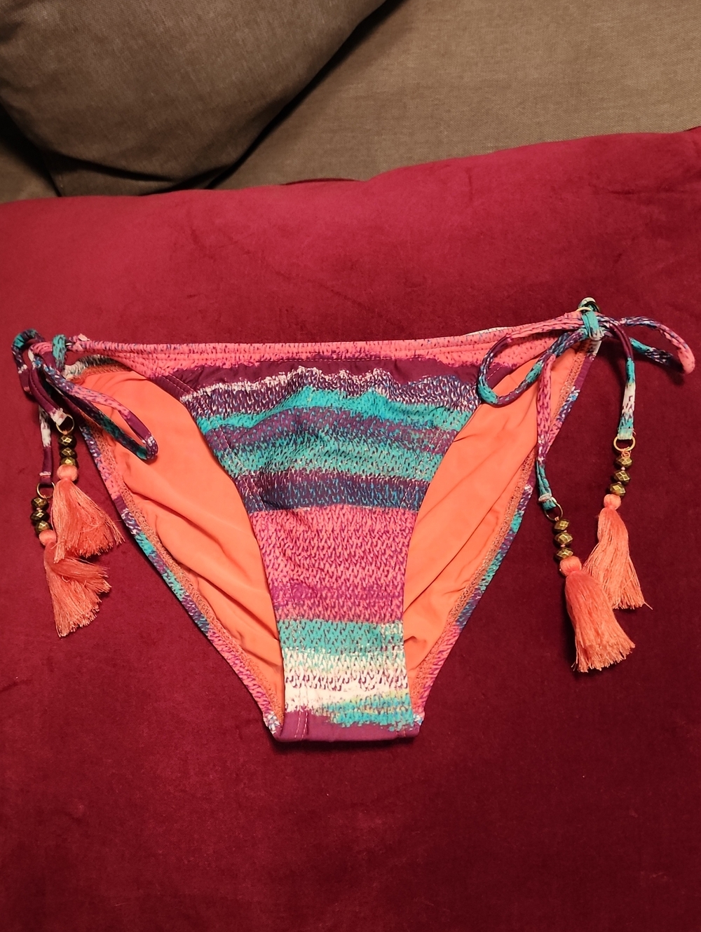 SOFIA by ViX Multicolor & Coral Side-Tie Bikini Bottom